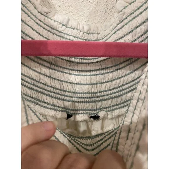 Hatch Leona Dress Womens Small Cream Green Floral Puff Sleeve Smocked Babydoll - Picture 2 of 6